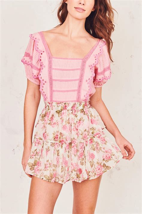 Loveshackfancy Silk Ruffle Mini Skirt In Pink Lyst