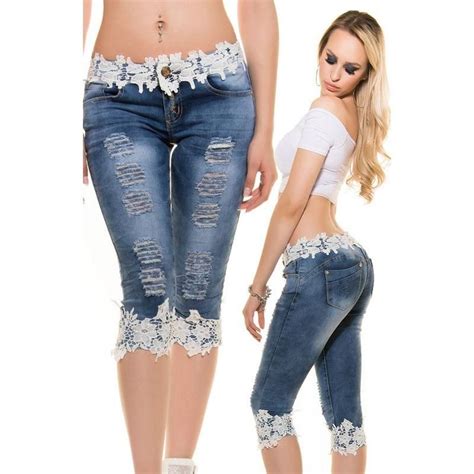 Womens Skinny Lace Crochet Hollow Out Denim Jeans Pants Slim Trousers