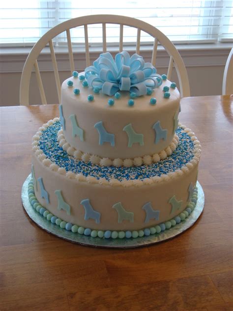Tiers are placed directly on top of one another and pillars are not used. 2-Tier Baby Shower Cake - CakeCentral.com