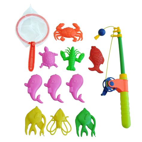Magnetic Fishing Toy Rod Model Net 10 Fish Kid Children Baby Bath Time