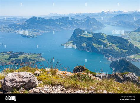 A Beautiful Panoramic View Of Lake Lucerne And The Alps From Mount