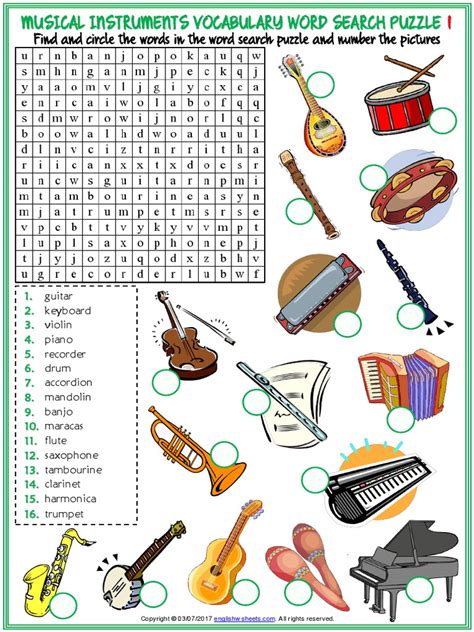 Musical Instruments Vocabulary Esl Matching Exercise Printable For