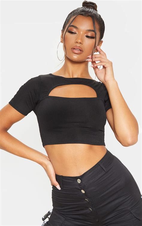 Simple Crop Top Ribbed Crop Top Basic Tees Cut Out Design Online Tops Petite Size Dress Up