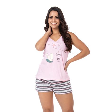 Pijama Feminino Regata E Short Doll Para O Verão Victory