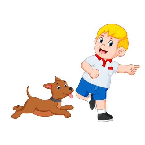 Animado Dibujo De Un Niño Con Su Perro Niño De Dibujos Animados