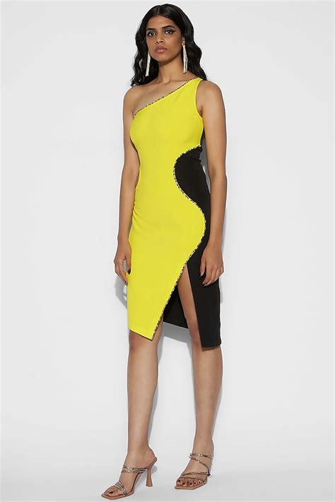 Neon Yellow One Shoulder Mini Dress Design By Tisharth By Shivani At