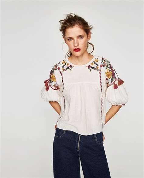 Embroidered Top With Pompoms White Shirts Women Women Tops Online