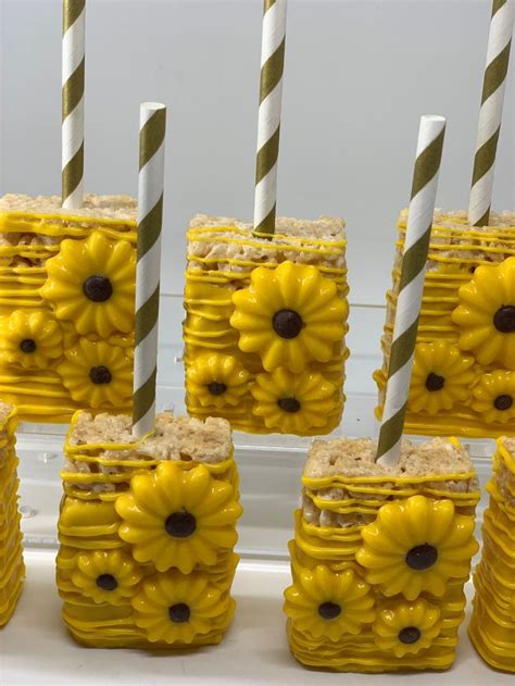 Sunflower Theme Chocolate Covered Rice Krispie Treats Yellow | Etsy