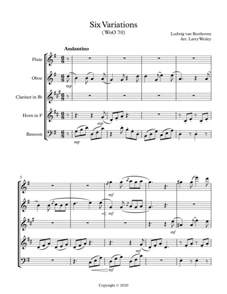 Beethoven Six Variations Free Music Sheet