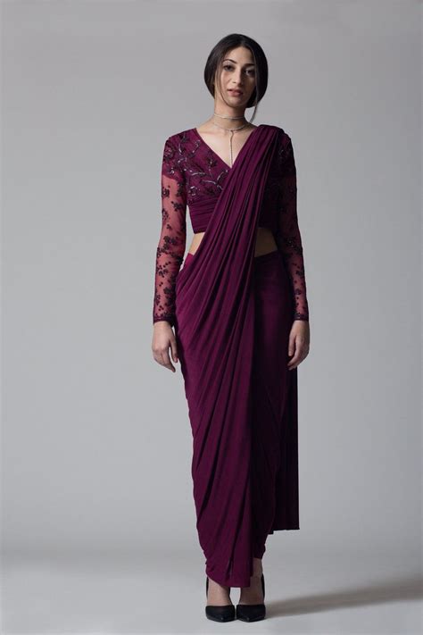 wine v neck concept sari bhaavya bhatnagar trendy sarees stylish sarees fancy sarees silk
