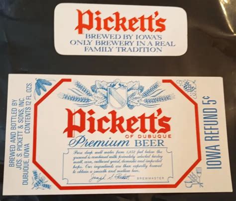 Vintage New Beer Bottle Labels Pickett And Son Dubuque Iowa Star Brewery