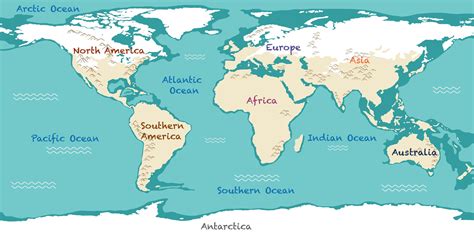 Mapa Mundial Com Nomes De Continentes E Oceanos 1591207 Vetor No Vecteezy