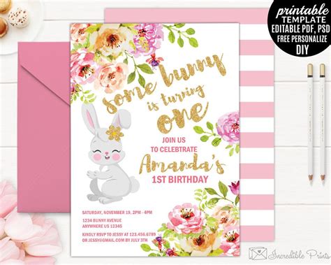 We offer twelve free printable birthday templates to customize and print in just moments. Girl Birthday Invitation Template. Printable Bunny Birthday | Birthday invitation templates ...