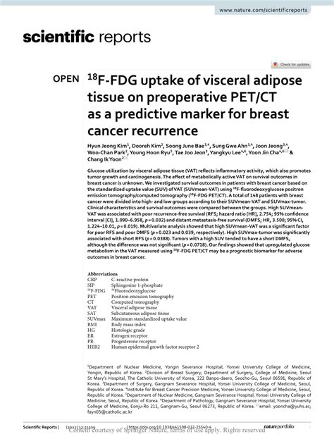 Pdf F Fdg Uptake Of Visceral Adipose Tissue On Preoperative Petct As
