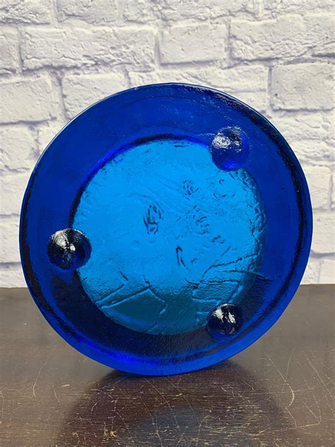 Blenko Cobalt Blue Zodiac Candy Bowl Sagittarius Ashtray Or Trinket Mid Century American Made