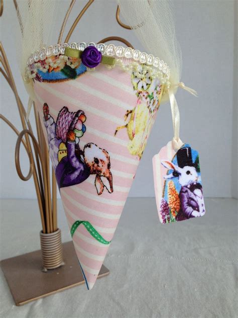 Diy easter gifts are hard to think of but thinking outside the box and not just giving chocolate is something fun and unique! Unique Easter Basket / Easter Gift Fabric Cone The Bunny ...