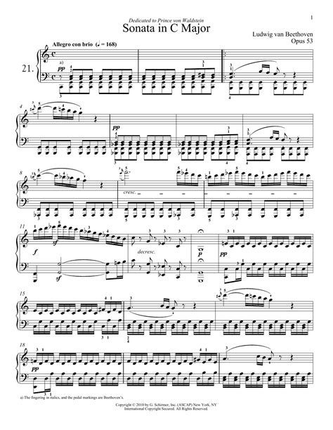 Piano Sonata No 21 In C Major Op 53 Waldstein Sheet Music By