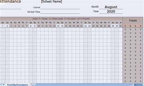 Monthly Class Attendance Sheet Excel Template For Free