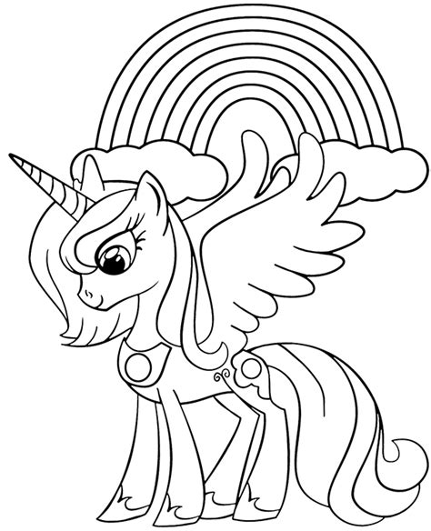 (click on the picture to see a larger, printable version.). Unicorn and rainbow on printable coloring sheet