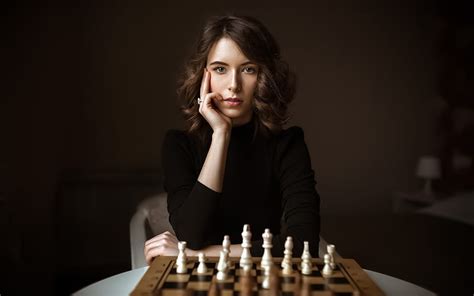 1366x768px 720p Free Download Chess Player Pretty Brunette Girl Chess Hd Wallpaper Peakpx