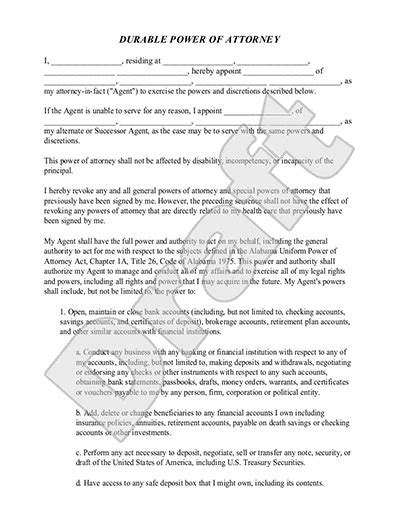 Durable Power Of Attorney Form Template With Sample