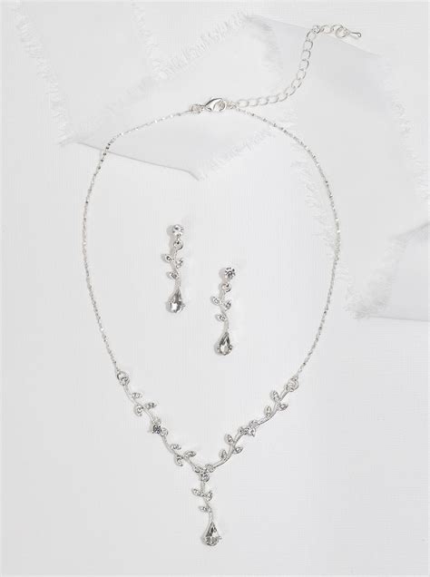 Crystal Rhinestone Vine Teardrop Jewelry Set Crystal Wedding Necklace