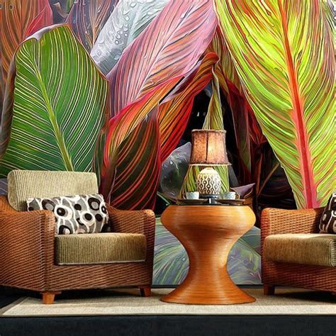 Custom Wallpaper Mural Hand Painted Tropical Rainforest Banana Leaves