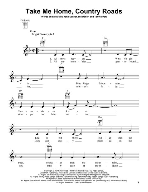 Ukulele chords and tabs for love story by taylor swift. Take Me Home, Country Roads Sheet Music | John Denver ...