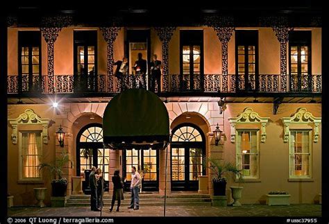 Mills House Hotel Facade With Balconies At Night