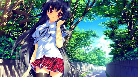 Anime Anime Girls Long Hair Looking At Viewer School Uniform Smiling