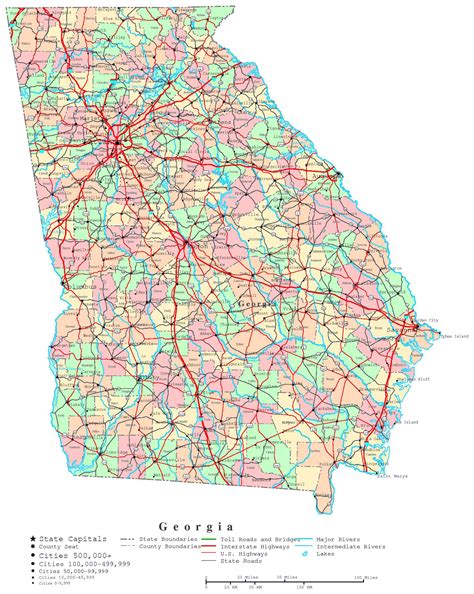 Large Administrative Map Of Georgia State With Roads Highways And