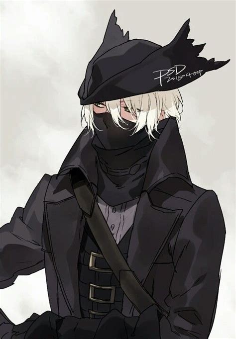 Anime Boy Black Outfit Hat Mask White Hair Cloak