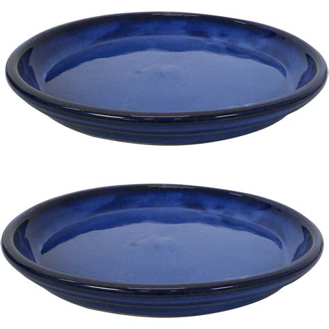 Sunnydaze Decor 1425 In Imperial Blue Ceramic Planter Saucer Set Of