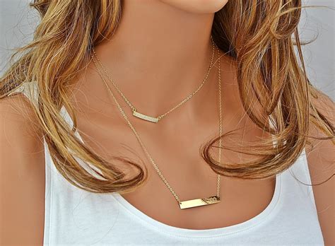 14k Gold Bar Necklace Gold Bar Necklace Personalize Initial Etsy