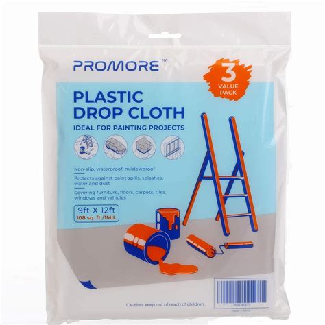 Promore Painters Plastic Drop Cloth 1mil 9x12 3 Pack Drop Sheet
