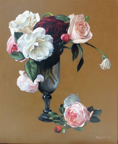 Flower Vase Painting Flowers Oil Picture Still Life Roses In Vase