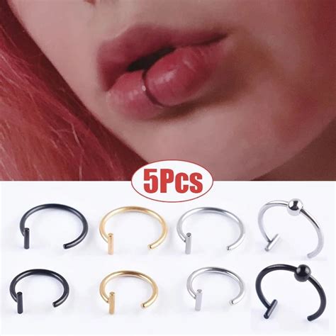 5pcs Punk Lips Rings Medical Titanium Steel Nose Ring Fake Nose Ring Septum Piercing Clip On