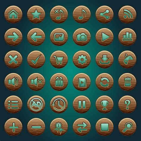Gui Buttons Wood Icons Set For Game Interfaces Green Premium Vector