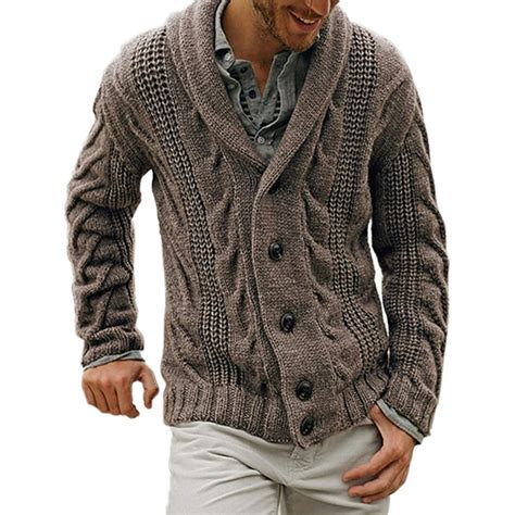 Cvlife Mens Shawl Collar Cardigan Sweater Button Front Solid Casual