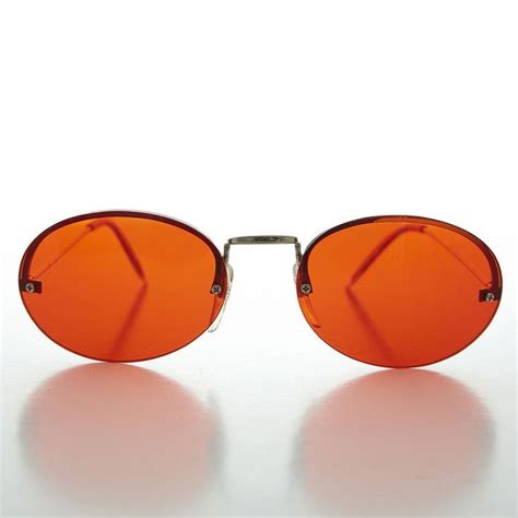 90s Oval Rimless Colored Lens Vintage Sunglass