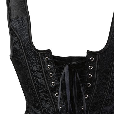 Sexy Steampunk Zipper Corset Plus Size Retro Cosplay Bustier Dress Black Lacing Up Corselet Top