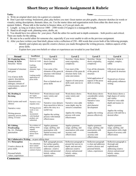 Mystery Short Story Rubric