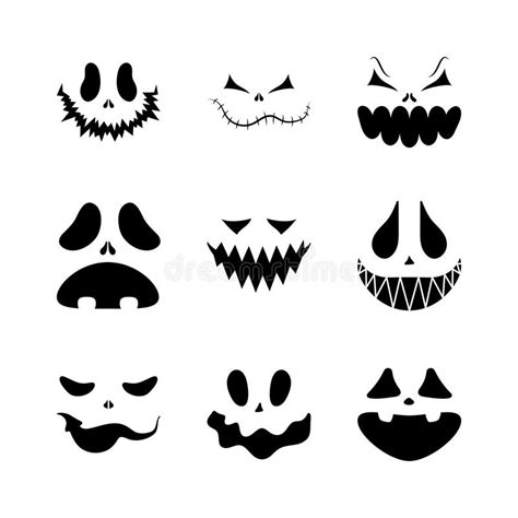 Set Of Scary Smiling Faces For Halloween Vector Flat Style