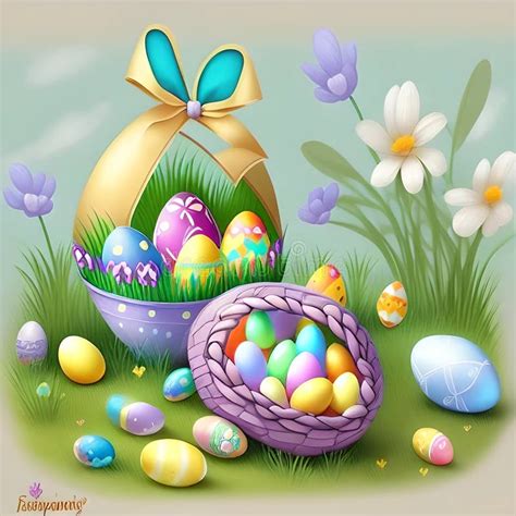 Happy Easter Theme Showing Easter Eggs And Flowers Generated By Ai