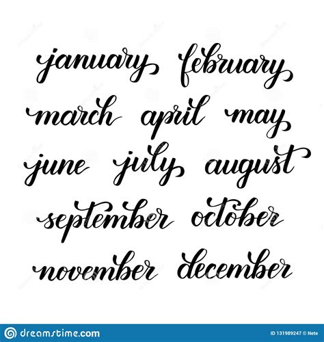 Months Of The Year Brush Calligraphy Stock Vector - Illustration of ...