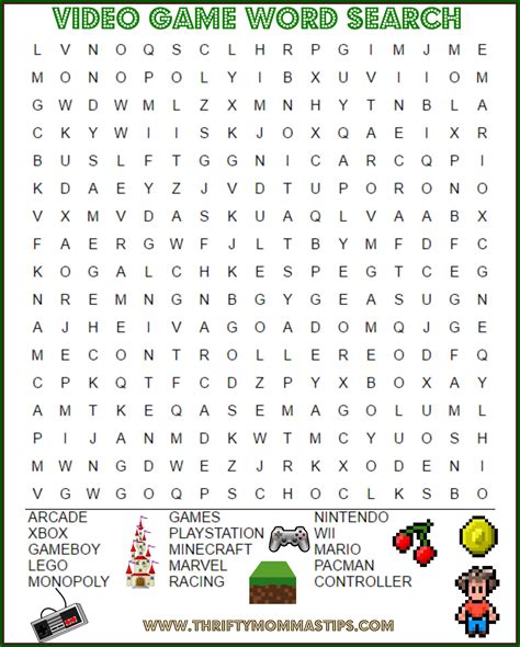 I have always loved doing word searches, even when i was a kid. Video Game Themed Word Search for Kids — Thrifty Mommas Tips