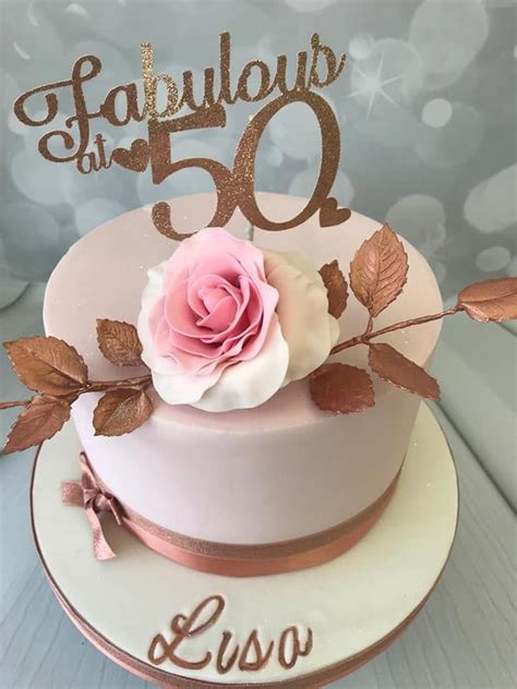 Elegant 50th Birthday Cake With Hand Made Rose 50th Birthday Cake 50th Birthday Cake For