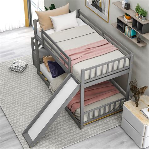 Twin Over Twin Bunk Bed With Convertible Slide And Stairway Cool