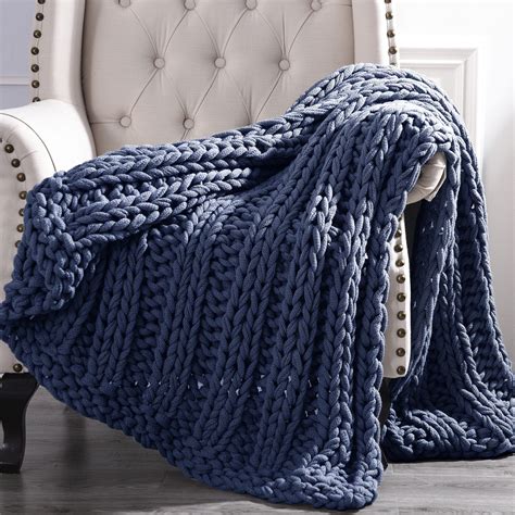 Cottage Lane Chunky Knit Acrylic Throw Blanket 50 X 60 Navy