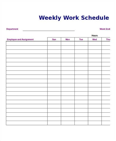 7 Day Work Schedule Template Excel